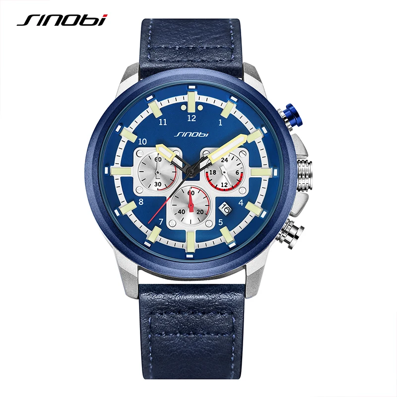 

SINOBI New Luxury Brand Men Analog Leather Sports Watches Men's Army Military Watch Male Date Quartz Clock Relogio Masculino