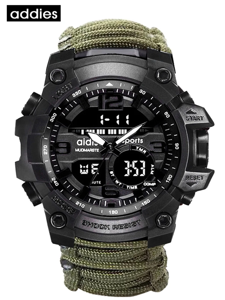 ADDIES Men Military Sports Digital Watches Compass Outdoor Survival Multi-function Waterproof Men's Watch Relogio Masculino