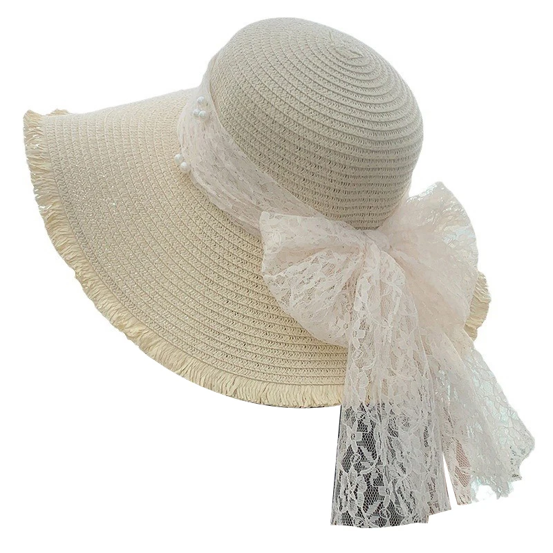 Summer Beach Sunshade Straw Hat Women's Beach Vacation Sunscreen Hat Big Brim Straw Knitted