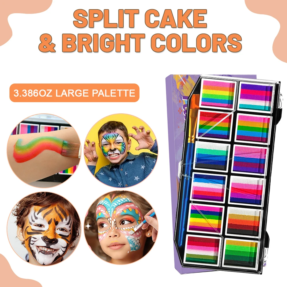12 Colours Water-Soluble Rainbow Palette Children's Face Body Paint, Halloween Stage Makeup Body Paint Pigments Face Makeup 5
