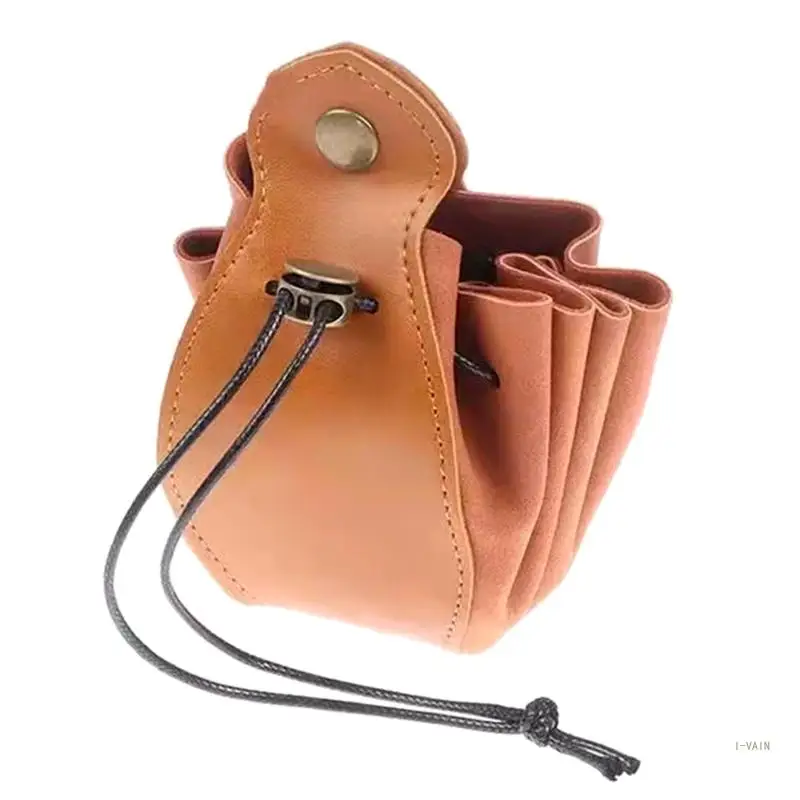 

M5TC Vintage Drawstring Purse Leather Bag Tray Expandable for RPG MTG Table Game Women Men Present Brown Color