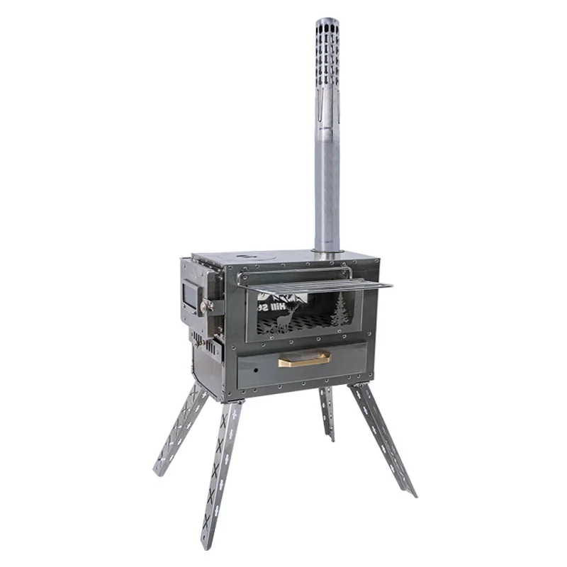 Portable Stainless Steel Tent Wood Stove with Chimney Pipes Rocket