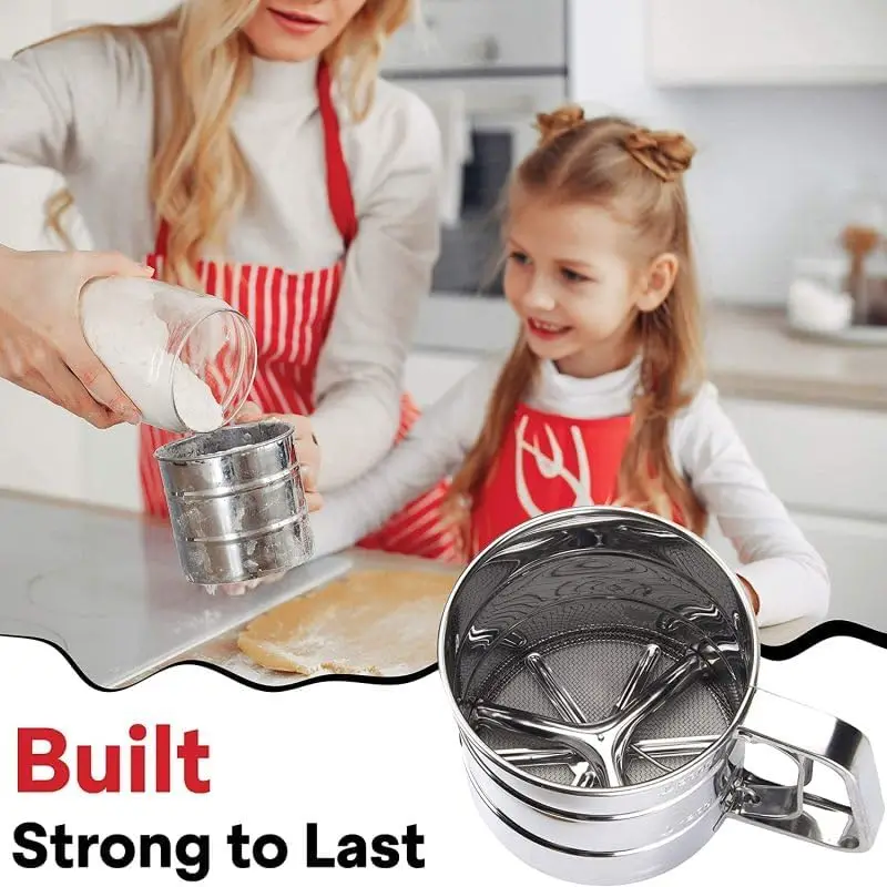 Stainless Steel Flour Sifter Semi-automatic Hand Flour Sieve Shakers Cup Baking Coffee Powder Sugar Powder Sieve Kitchen Tools