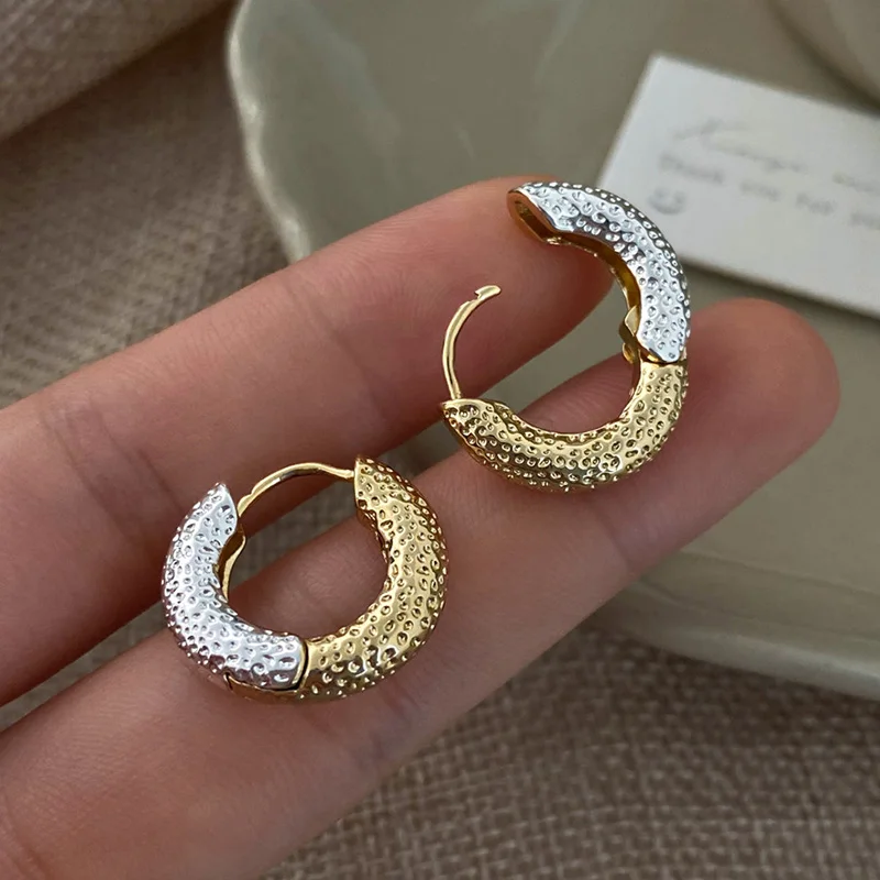 PONYKISS Gold Color Minimalist Two Colors Round Hoop Earrings for Women Punk Fashion Jewelry Personality Accessories