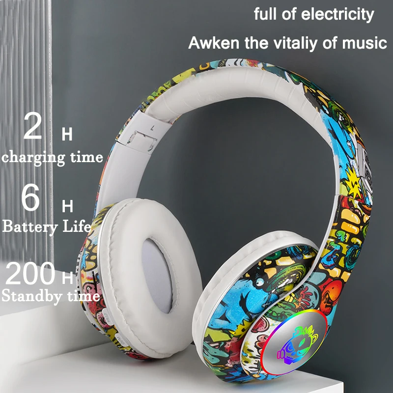 Wireless Headset Flash Light Kids Ear Headphones with Mic