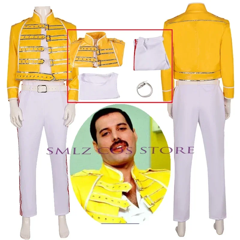 Cos-Freddie-Mercury-Cosplay-Aniem-Queen-Lead-Vocals-Costume-Yellow-Coat ...