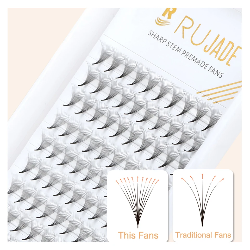RUJADE Slim Narrow Root Premade Fans Thin Pointy Base 3D 5D 6D 8D 10D Sharp Stem Promade Russian Volume Fans Eyelash Extensions song lashes premade fans mega tray 360 fans sharp thin pointy base premade volume fans for eyelash extensions 6d 7d 8d 10d 12d