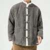 2024 Chinese Style Men Warm Spring Festival Long Sleeve Thickened Cotton Jacket Coat Winter Plush Stand Collar Corduroy Overcoat 2