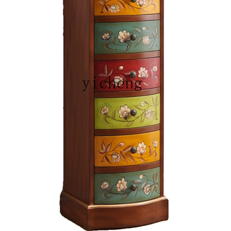 

ZF Vintage Painted Chest of Six Drawers Solid Wood Storage Drawer Side Cabinet