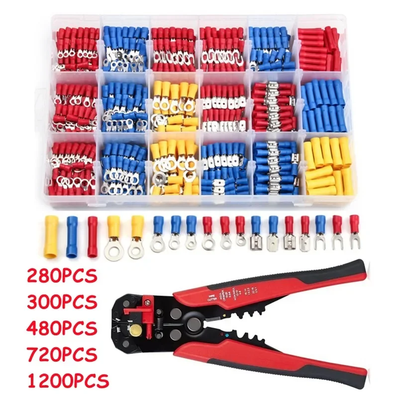 Isolado Fio Elétrico Cabo Conector Crimp Spade Butt Ring Fork Grupo Talões Anel Terminais Laminados Wire Stripper 1200 Pcs 280 Pcs