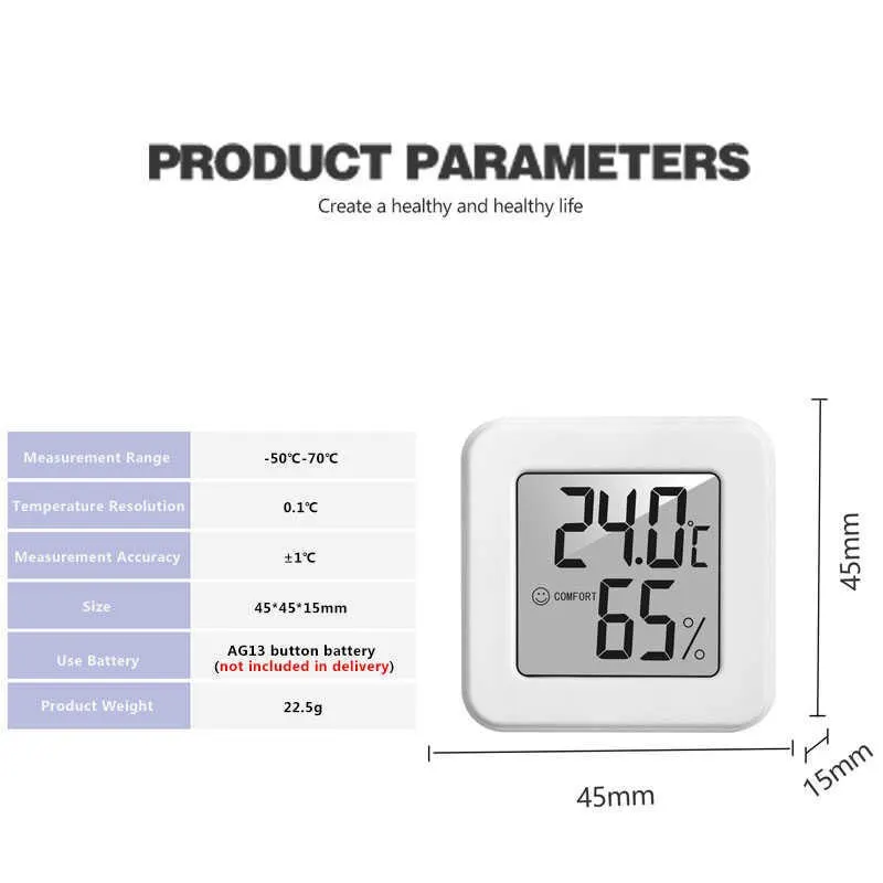 Temperature and Humidity Meter White Mini Electronic Car Thermometer Refrigerator Thermometer With Smiling Face Display