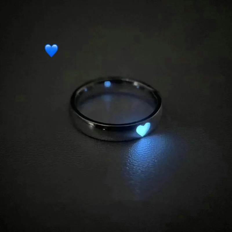 Luminous Love Heart Finger Ring Glow In Dark Fashion Adjustable Couples Rings Silver Color Pink Blue Light Jewelry Lover Gift couples rings finger ring silver ring adjustable rings