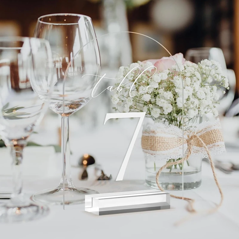 Clear Arch Table Numbers For Wedding,5X7in Arched Acrylic Table Numbers 1-10+Stands,Clear Acrylic Arch Tabletop Sign