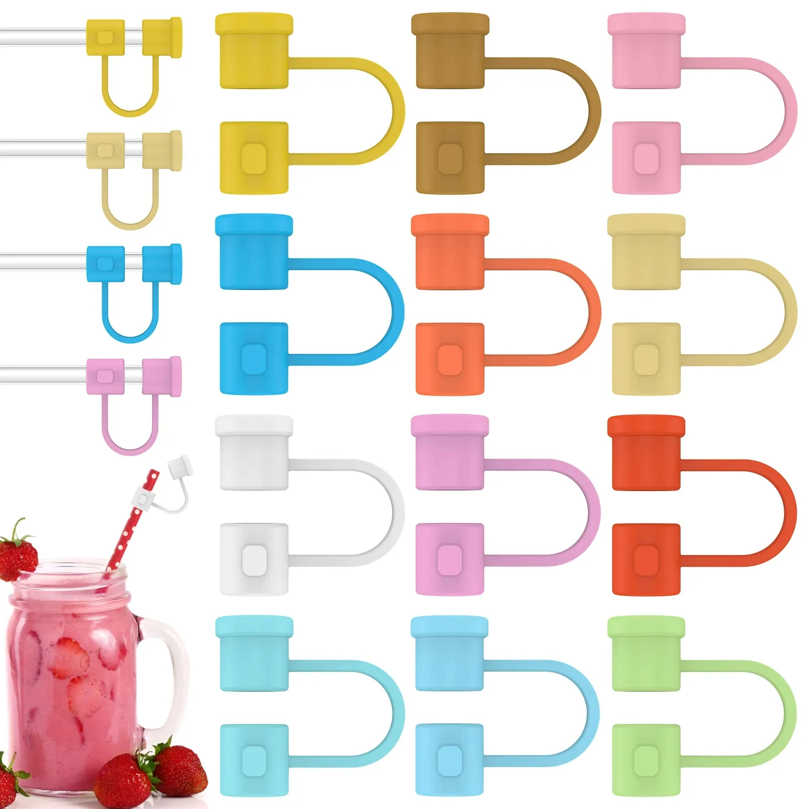 Silicone Straw Tips Cover Reusable Straw Tips Lids Colorful Plug Dust-Proof Drinking Cover Portable Silicone 24Pcs straw covers,straw lid