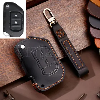 Portachiavi per auto a distanza in vera pelle per Jeep Wrangler Flip Key Cover Shell Fob accessori per auto portachiavi portachiavi - Portachiavi per auto a distanza in vera pelle per Jeep Wrangler Flip Key Cover Shell