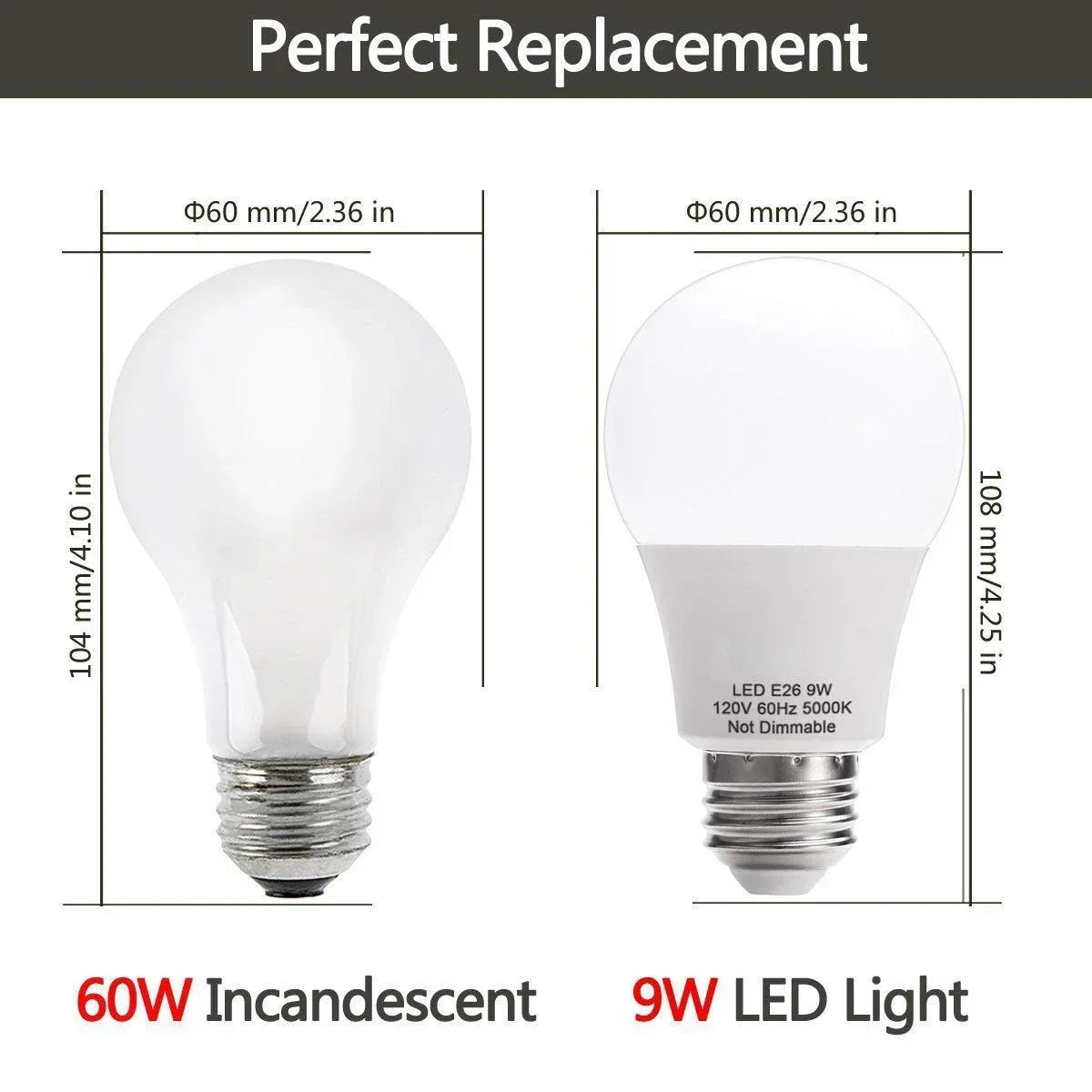 E26 Bulb SYLVANIA LED Light Bulb, A19, 8.5W, Medium Base, 5000K, Daylight,  4 Light Bulbs, image size:1200x1200