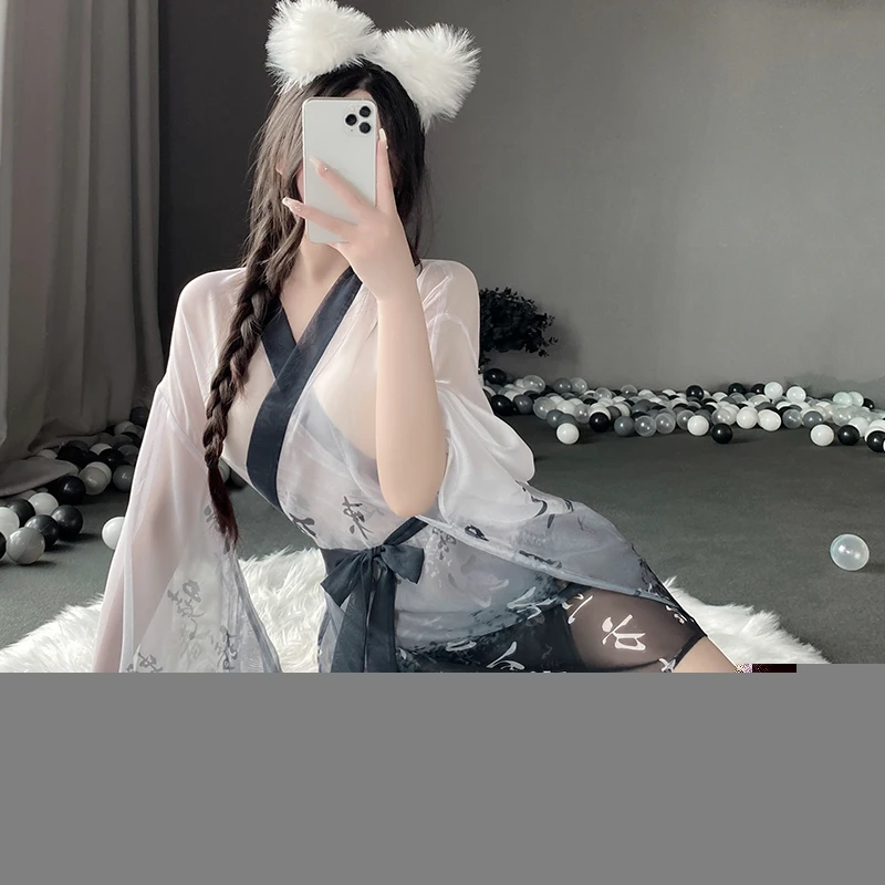 Women Lingerie Women Lingerie Set Women Cosplay Costume Japanese Kimono Women Sexy Lingerie See Through Mesh Nightgown Bathrobe Pajama Temptation Nightwear Robes cosplay sexy costume