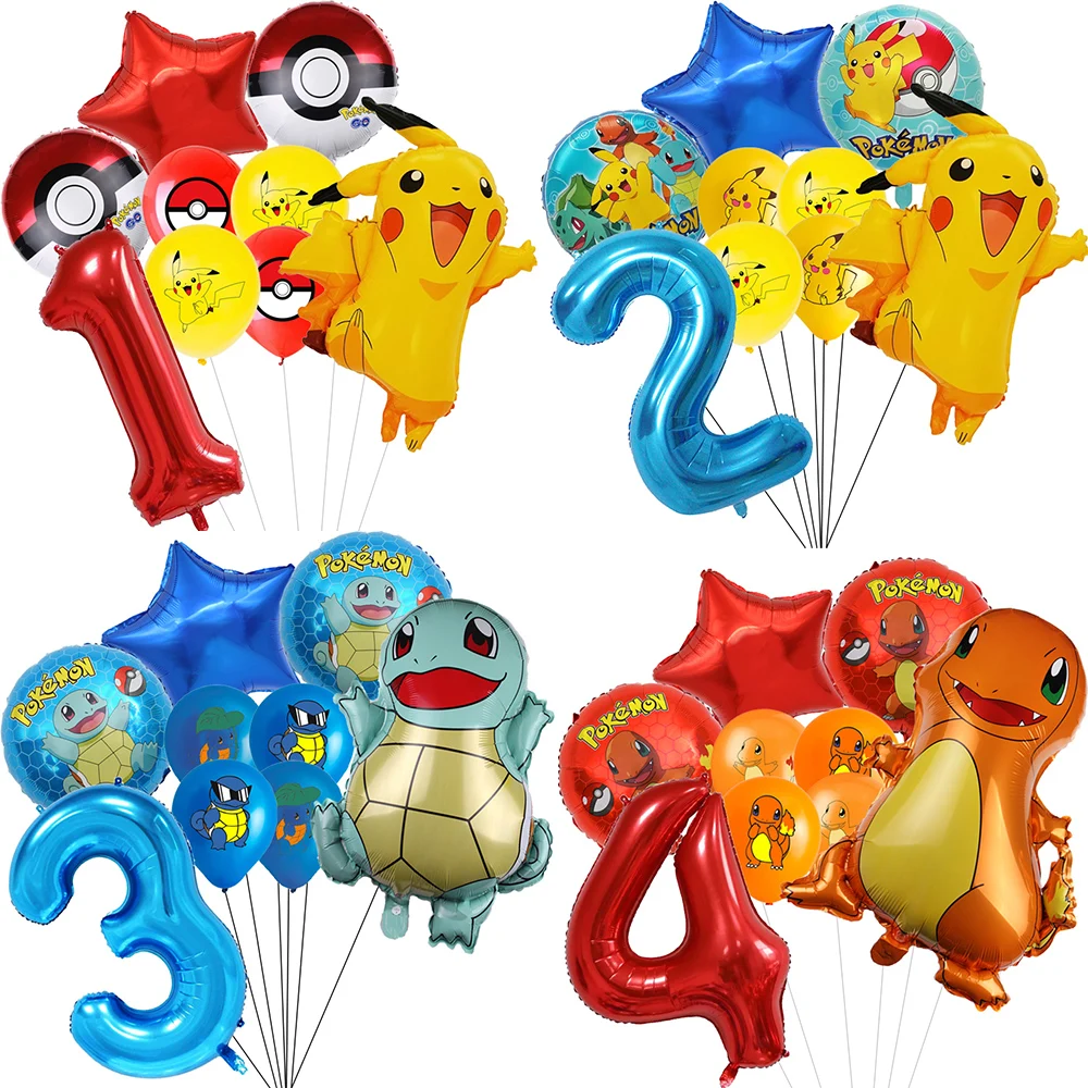 Ramo de globos decorativos para fiesta de cumpleaños de Pokémon, 32 pulgadas, número 1, 2, juego de globos de Pikachu para niños y niñas, baby shower