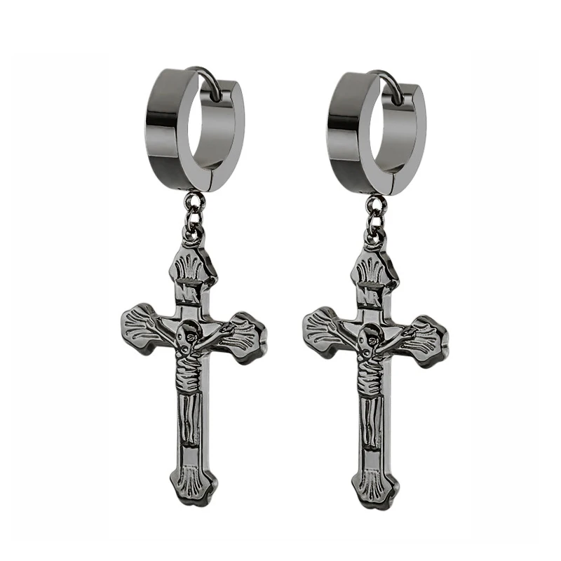 Cross Hoop Earrings Chain Pendants Hip Hop Jewelry 1 Pair hoop earrings cross earrings pendant earrings