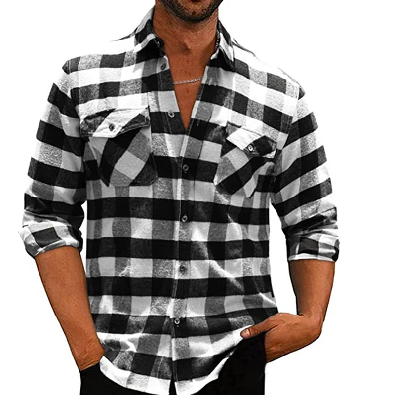 

Vintage Plaid Men's Loose Shirts Streetwear 2024 Spring Long Sleeve Button T-Shits Male Clothing New Lapel Collar Tops Cardigan