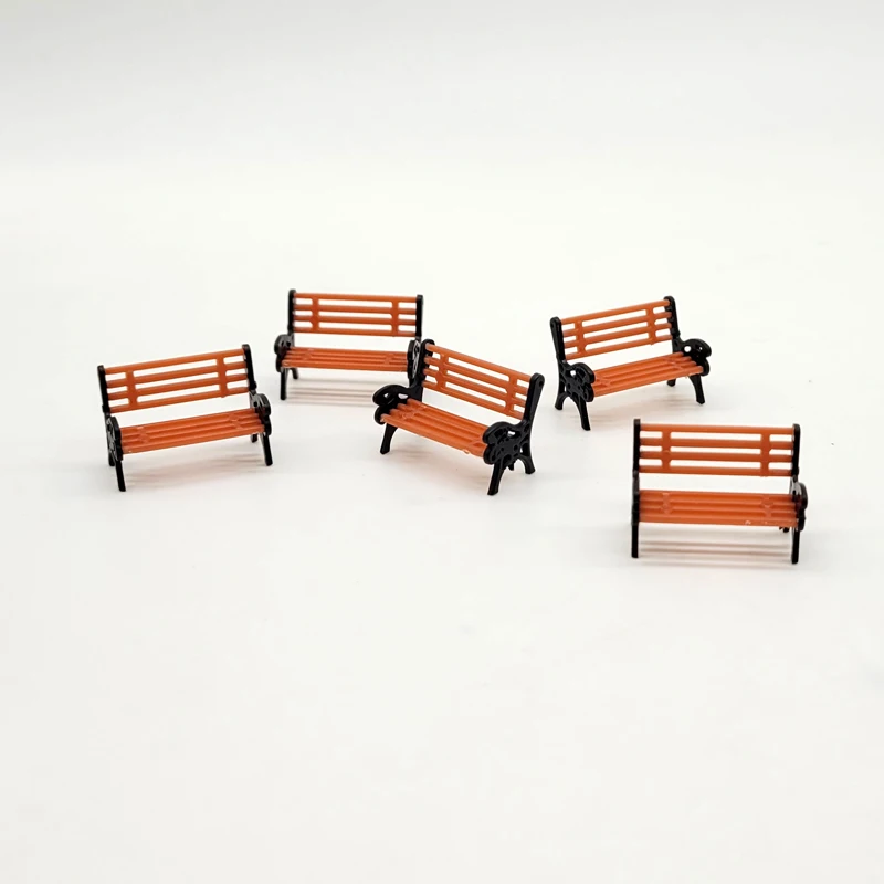 12pcs O Scale (1:50) Model Railway Park Bench Set - Painted Orange, Ready To Use