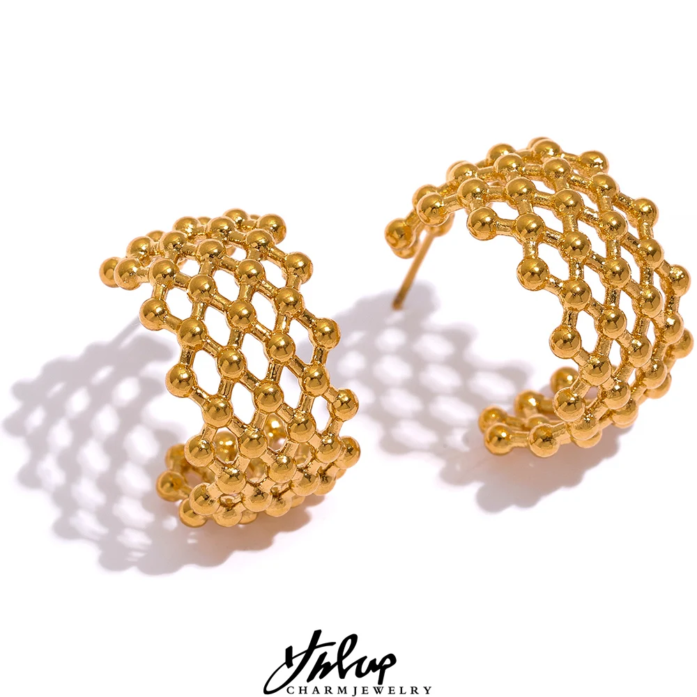 Yhpup Korean Fashion Geometric Hollow Stainless Steel Chic