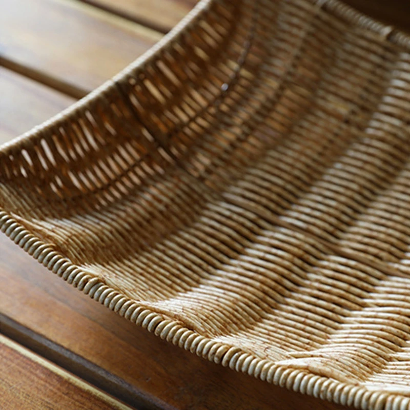 Rattan Fruit Bread Snacks Storage Tray Coffee Bar Storage Basket Nordic Desktop Cosmetic Sundries Organizer Kitchen Storage Boxs 6