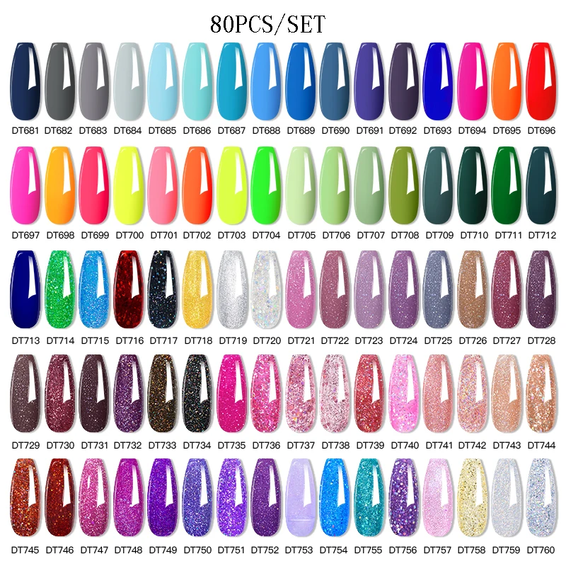 MEET ACROSS 80/20Pcs Glitter Color Gel Nail Polish Set Sparkly Semi Permanent Hybrid Nail Art Varnish Manicure Kits For Nails 2