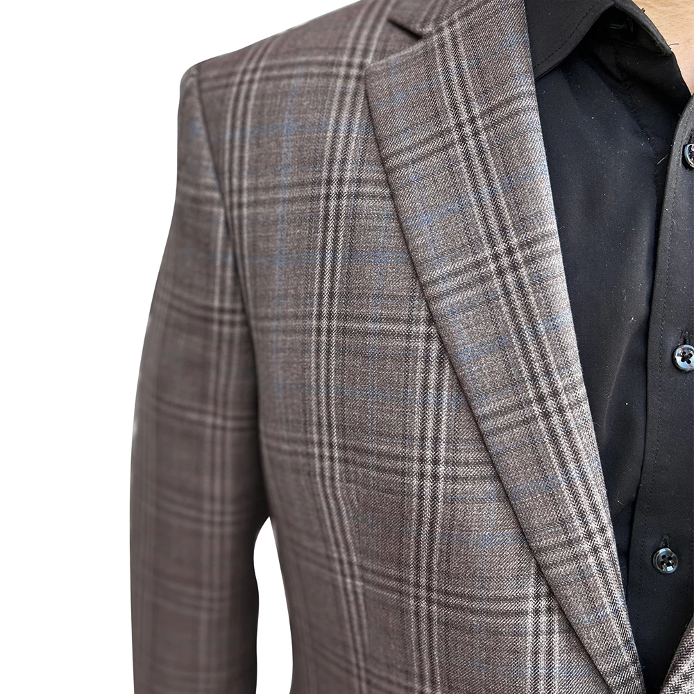 2026 Fashion Men Jacket Brown Grey Plaid Blazer Tailor Made Suit Jacket Custom Made Coat Men Blazers Trendy Designer Clothes Men