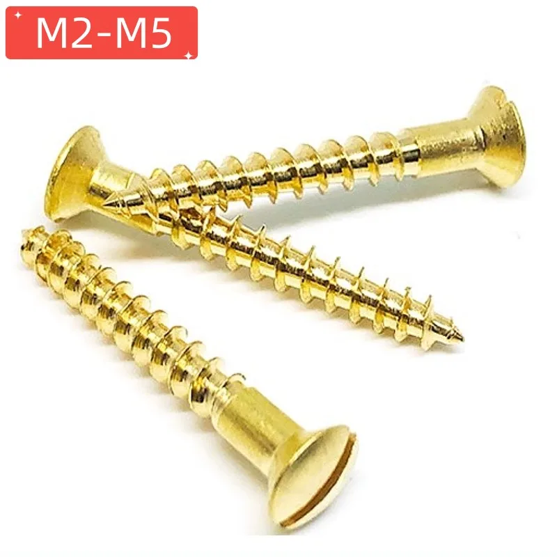 5-100pcs M2M2.5M3M3.5M4M4.5M5 Pure Solid Brass Copper DIN95 Half Countersunk Slotted Round Head Self tapping Screws Wood Screw