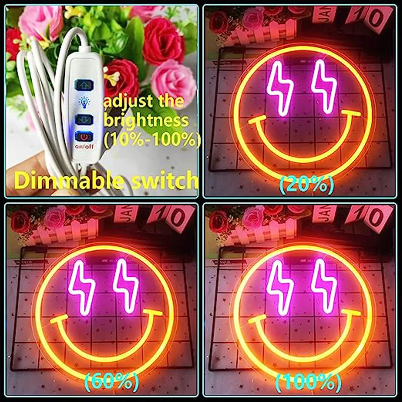 Neon dimmerabile faccina sorridente LED logo decorazione da parete camera da letto camera dei bambini adatta per la decorazione della stanza regali per feste