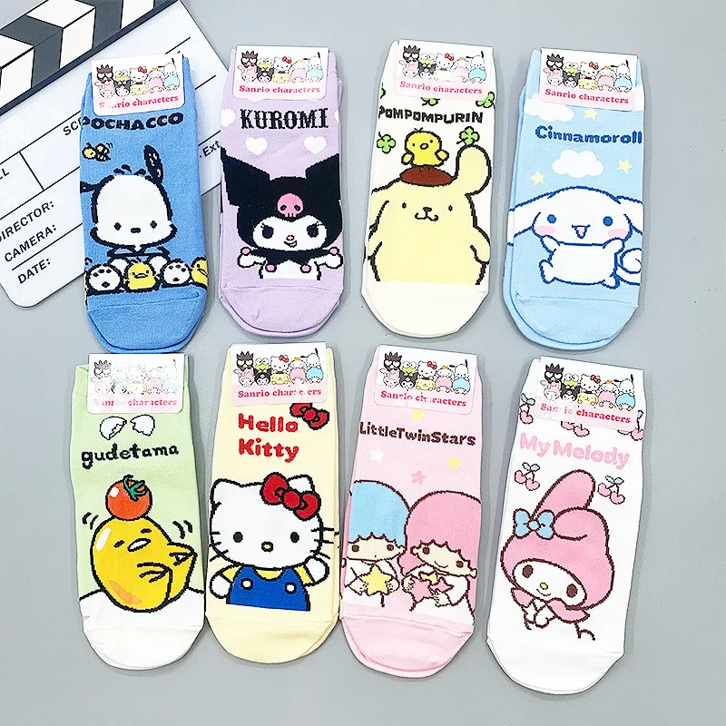 

Sanrio Lady's Socks Cinnamoroll Mymelody Kawaii Hellokitty Pochacco Cartoon Cute Style Female Korean Short Socks