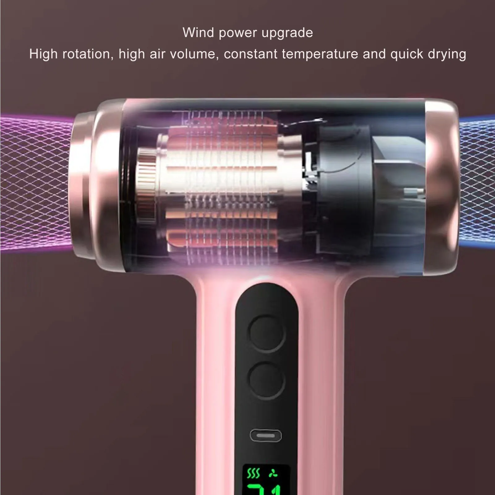 Portable Hair Dryer USB Charging Ergonomic Grip Hot And Cold Air Hair Dryer 200W Fast Drying With Nozzle For Travel