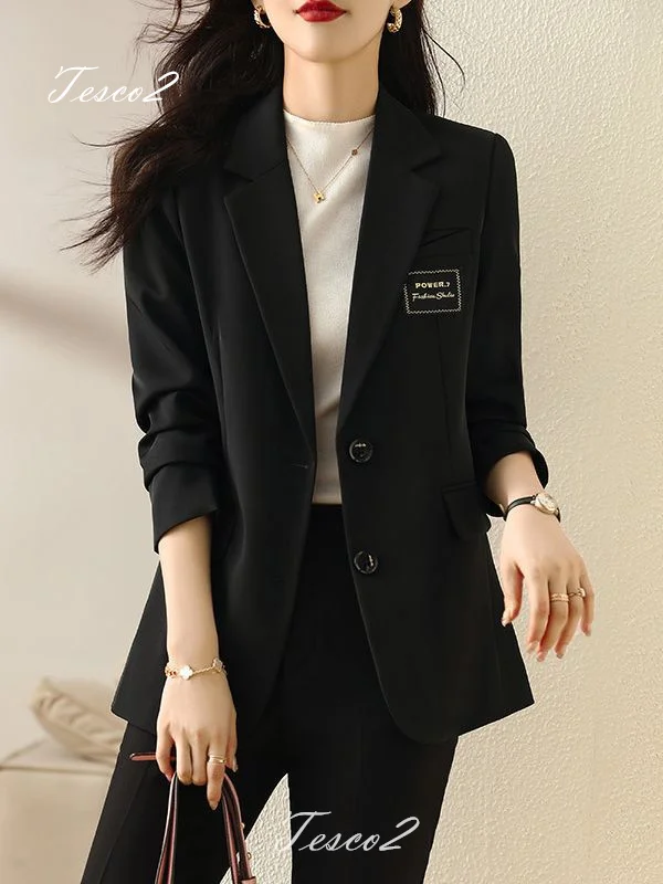 Tesco Office Lady Suit Sets Women's Casual Pantsuit Long Sleeve Blazer+Trousers Green Slim Jacket Outfits 2 Piece