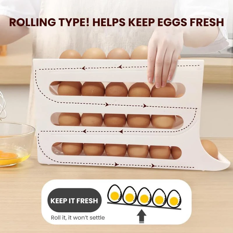 Egg Carton Slide Egg Storage Box Refrigerator Side Door Storage Box Food Grade Egg Rack Holder Automatic Roll