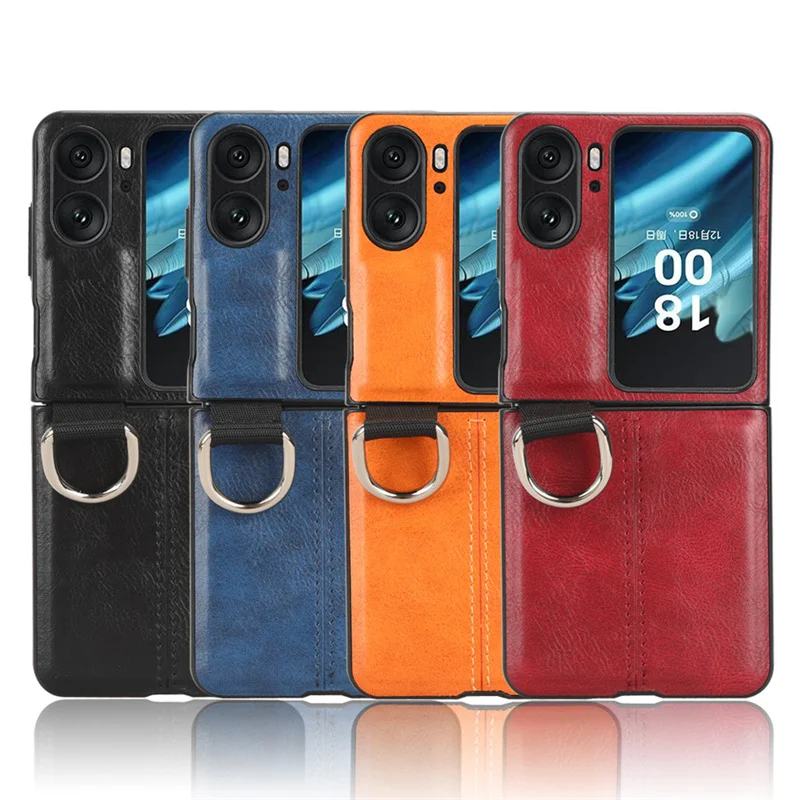 Per Oppo Find N2 Flip Case Luxury Ring Cow Texture Custodia Rigida In Pelle Pu Per Oppo Find N2 Flip Case