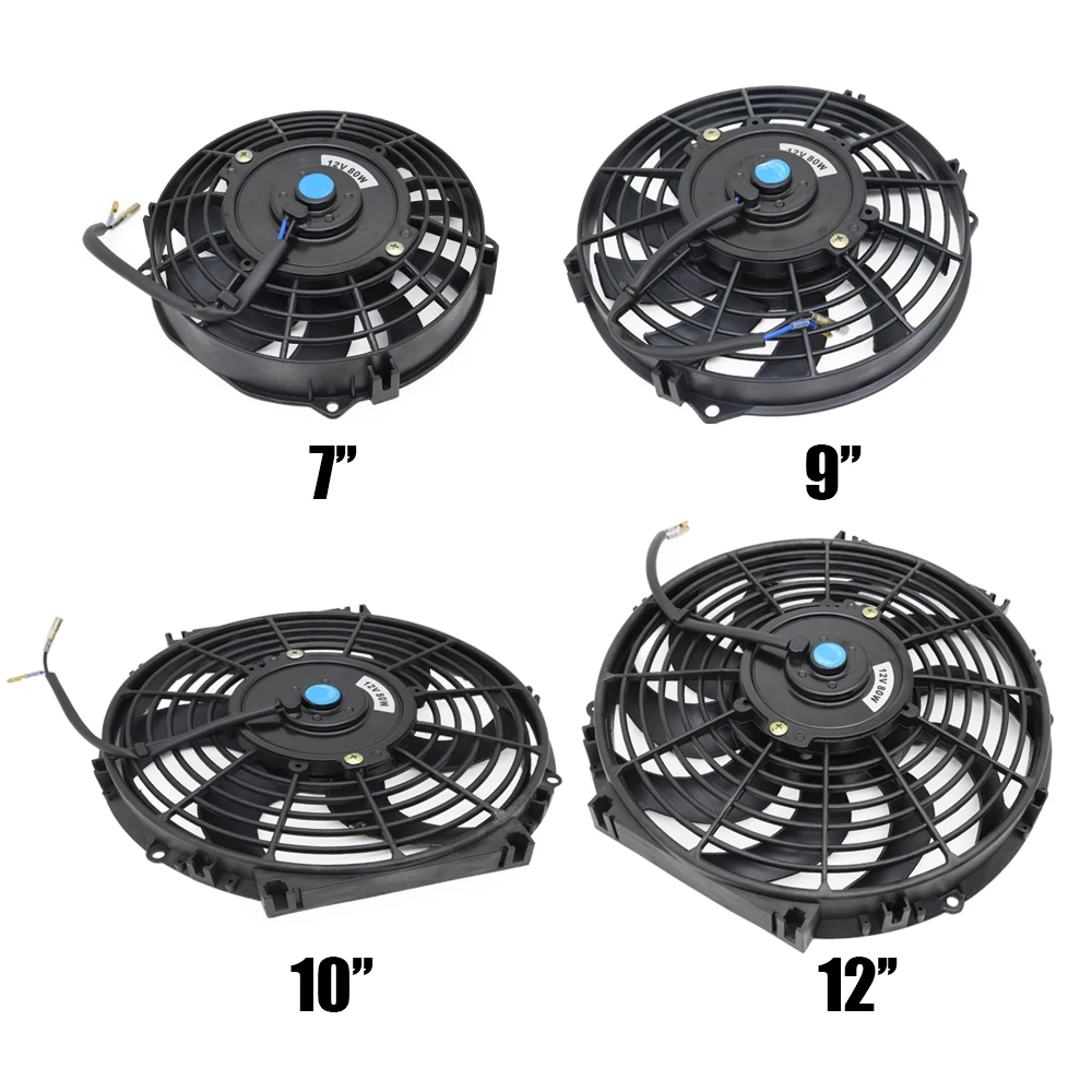 Universal 12V 80W Slim Reversible Black Blade Electric Cooling Radiator Auto Fan Mounting Kit 7 9 10 12 Inch