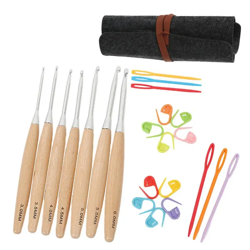 

Набор крючков для вязания, эргономичные Крючки из Букового дерева с сумкой