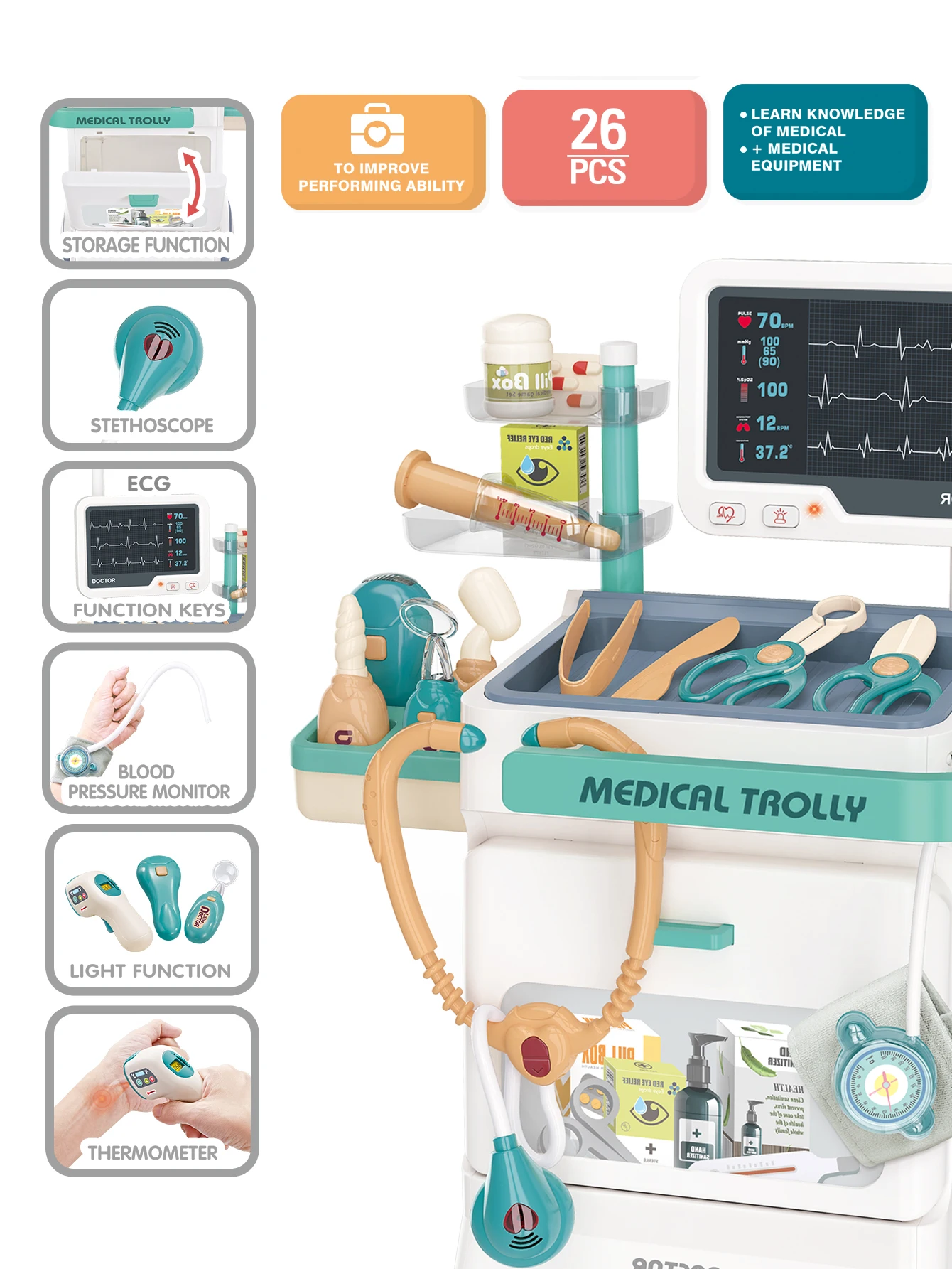 Deluxe Children's Doctor Set -26 piece hypothetical medical station toy set ，gift for toddlers 5