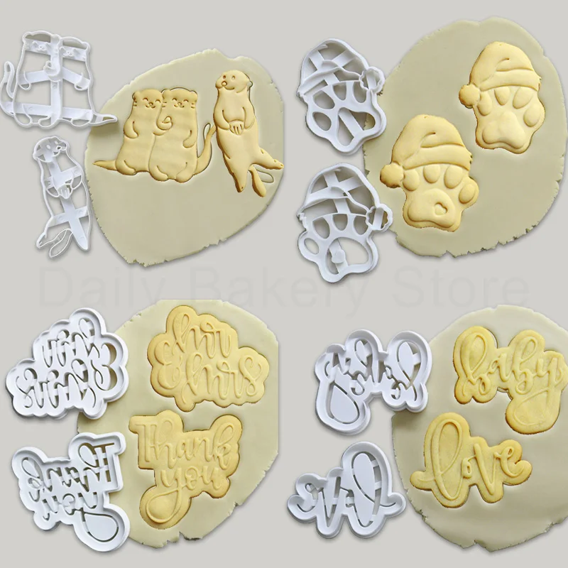Thank You/Love/Baby Cookie Molds English Blessing Words Embossing Stamp Press Frame DIY Party Baking Fondant Cake Decor Tools