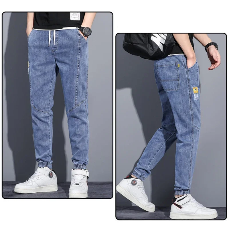 Men Jeans Elastic Tie Up Harem Denim Pants Male Bound Feet Designer Cargo Joggers Denim Trousers Daily Narrow Leg Casual Jeans 2