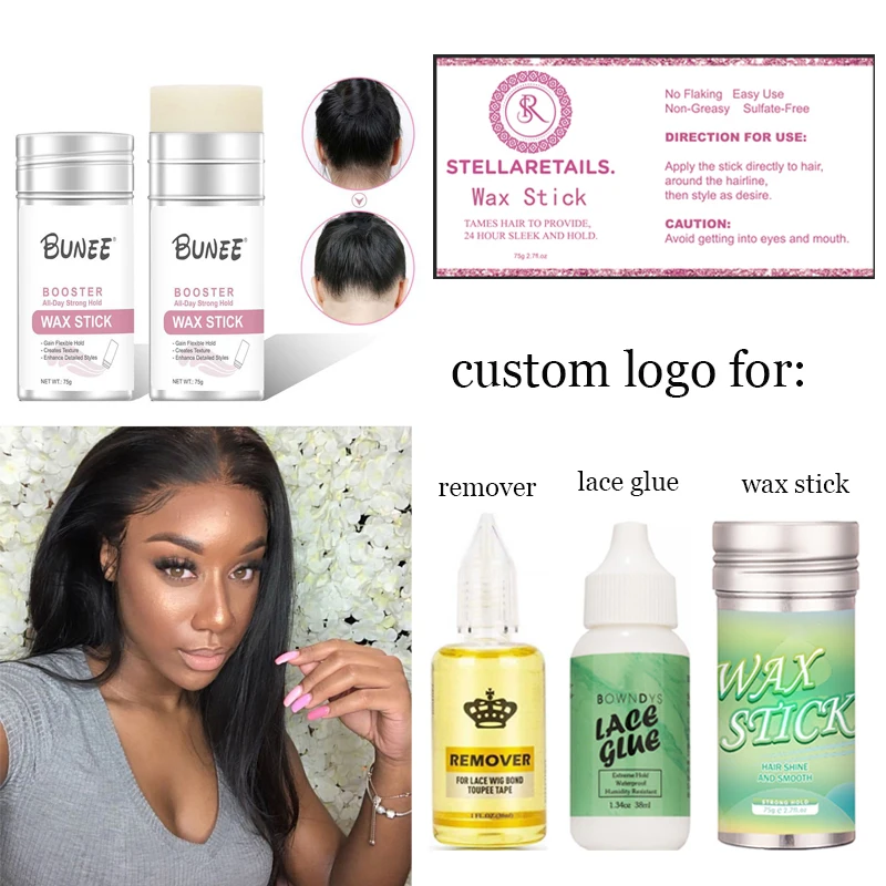 

5Pcs Custom Logo Lace Wig Glue And Remover Wax Stick For Wig Print Business Logo For Hair Glue Waterproof Lace Glue Edge Control
