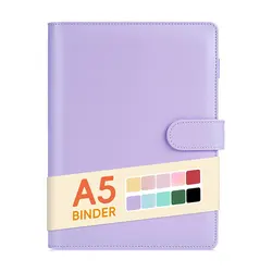 Elegant A5 PU Leather Budget Planner Notebook Cover - 6 - Ring Binder Diary and Agenda Holder (PURPLE)