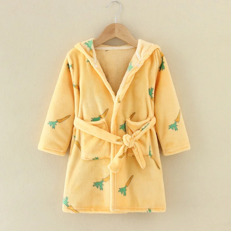 Cartoon Kids Robes Flannel Child Boys Girls Robes Lovely Animal Hooded Bath Long Sleeve Baby Boy Bathrobe Child Clothing