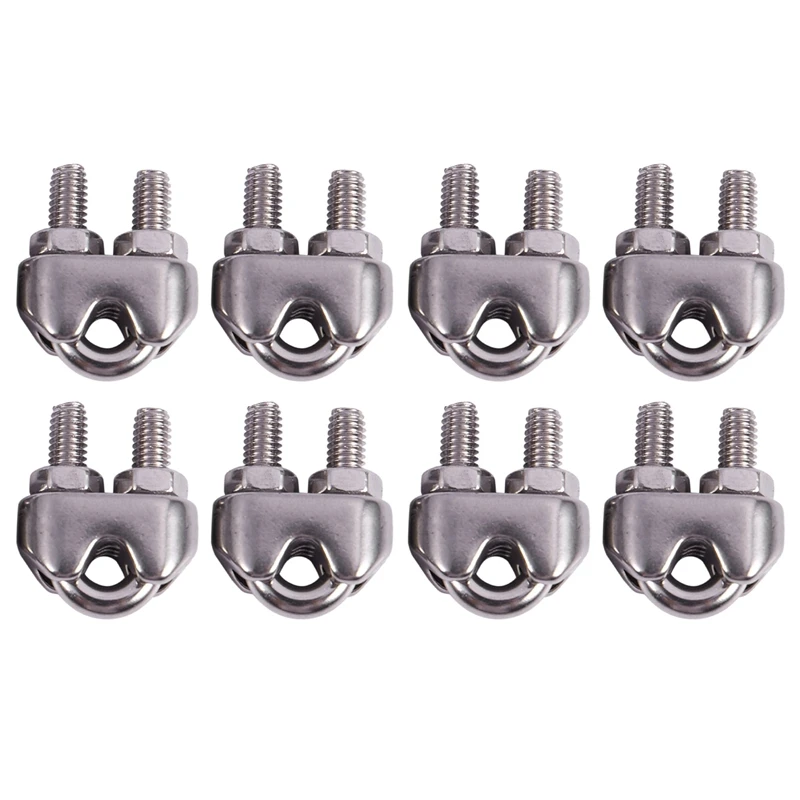 8Pcs Stainless Steel Cable Clip Saddle Clamp For Ropes 0.3Cm 3Mm Wire