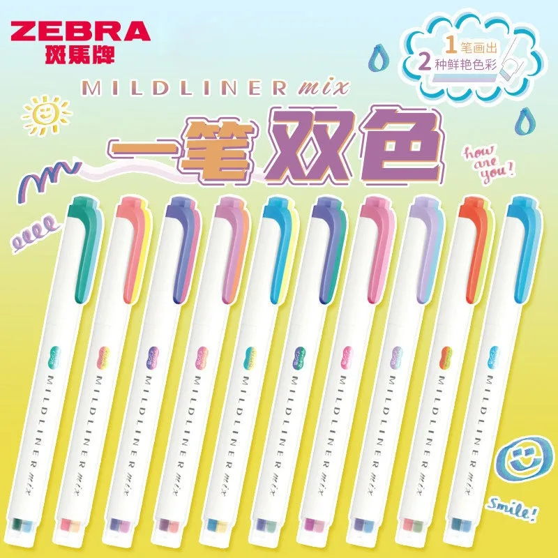 Zebra WKS23 형광펜 대용량 소프트 더블 컬러, 마일드라이너 전문가용 스택형 페인팅, 필기, 학생용 마커