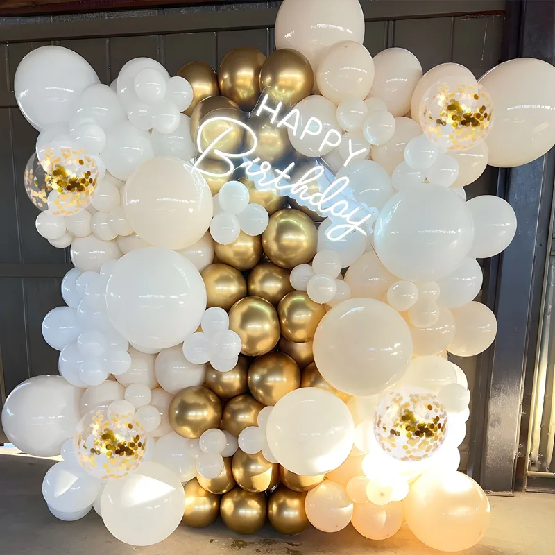 Description Picture 3 of itemWhite Sand Gold Balloons Garland Arch Kit Retro Beige White Balloons Wedding Decor Birthday Baby Shower Party Backdrop Globos