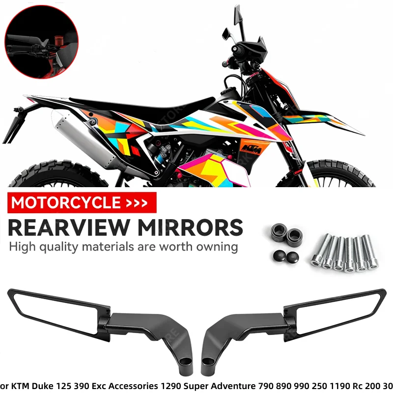 KTM 듀크 125 390 Exc 액세서리, 1290 슈퍼 어드벤처 790 890 990 250 1190 RC 200 300 오토바이 거울 스텔스 윙렛