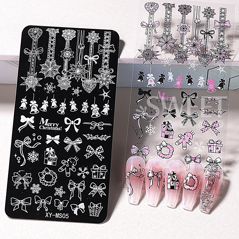 12pcs 크리스마스 네일 스탬핑 플레이트 크리스마스 눈송이 엘크 활 프랑스어 패턴 인쇄 스텐실 템플릿 스탬프 플레이트 매니큐어 도구