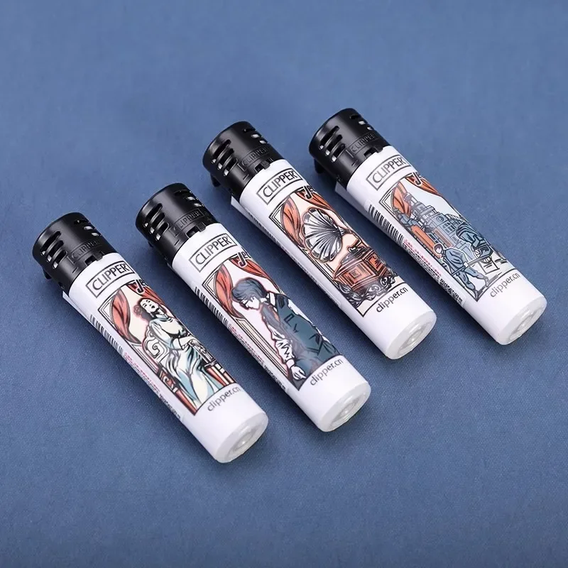 Clipper Lighter Butane Torch Inflatable Lighter Pink Flame Windproof Personalized Pattern Lighters Collectible Gift